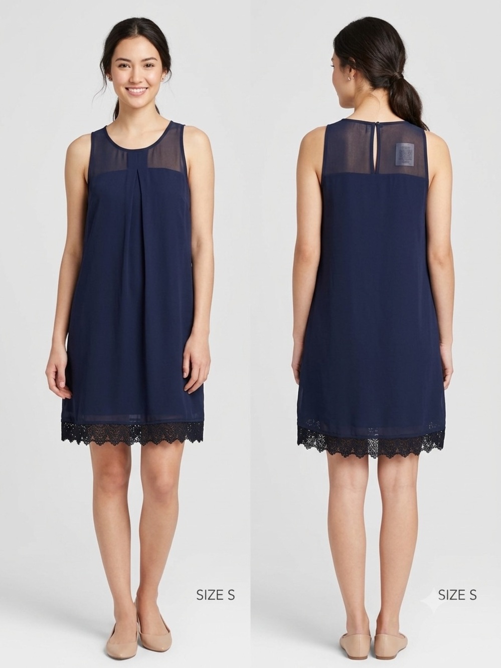 Maurices Navy Sheer Yoke Midi Dress with Lace Trim